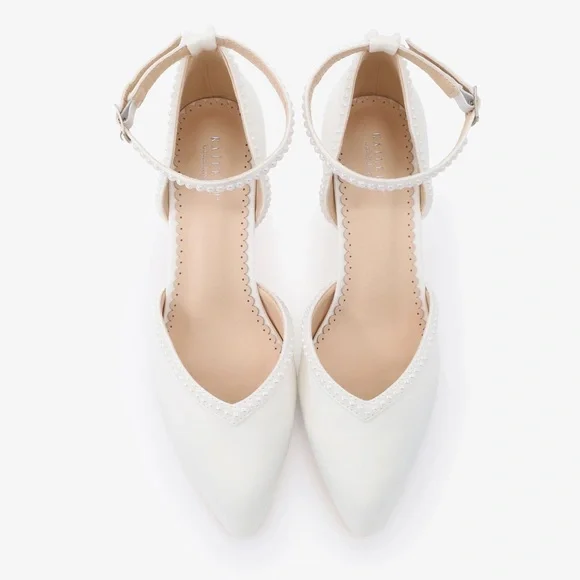 NWT Kailee P. White Satin Women's Block Heel with Mini Pearls Bridal Shoes 6 - Picture 5 of 6